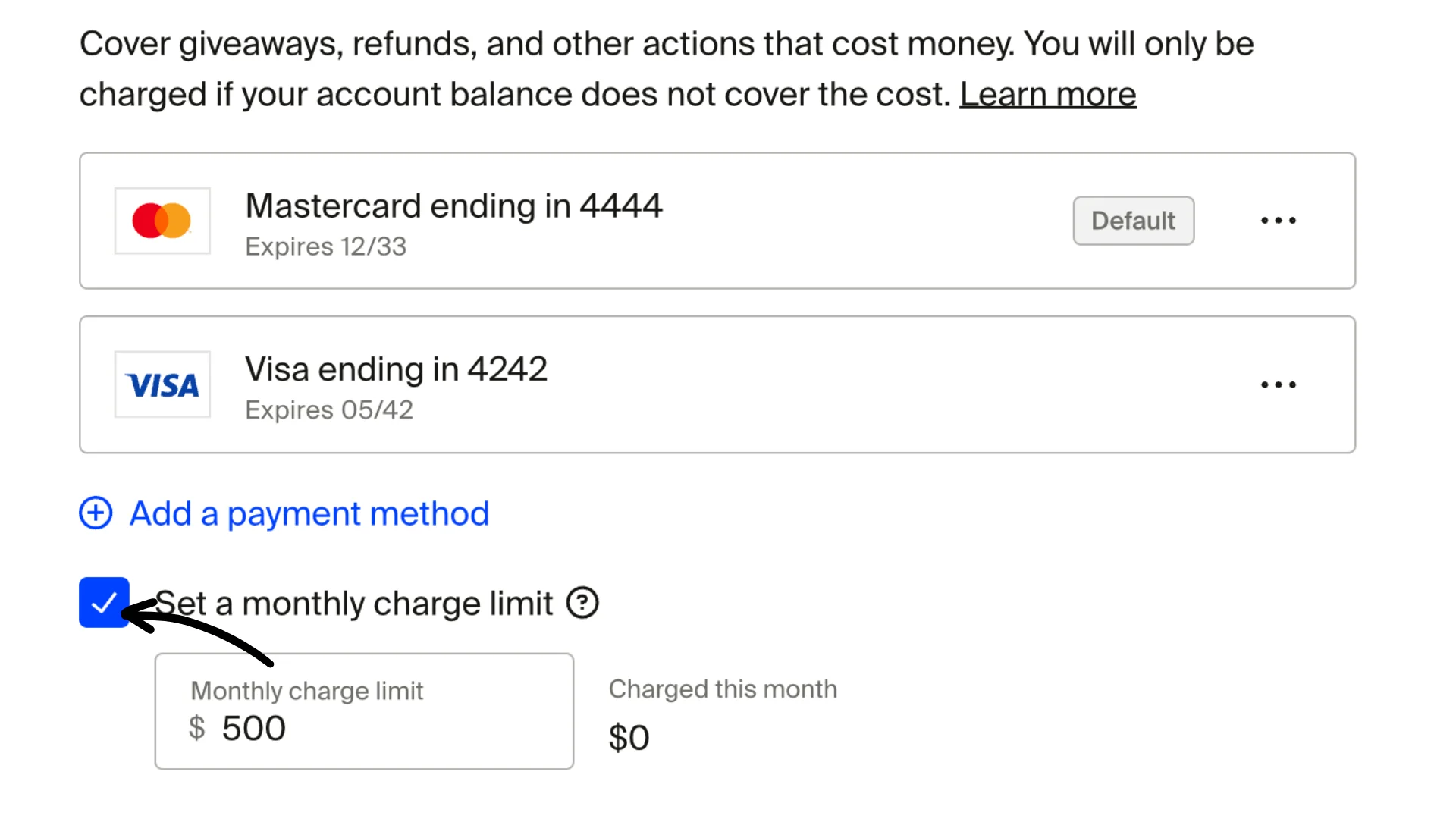 Enable or disable setting a monthly charge limit