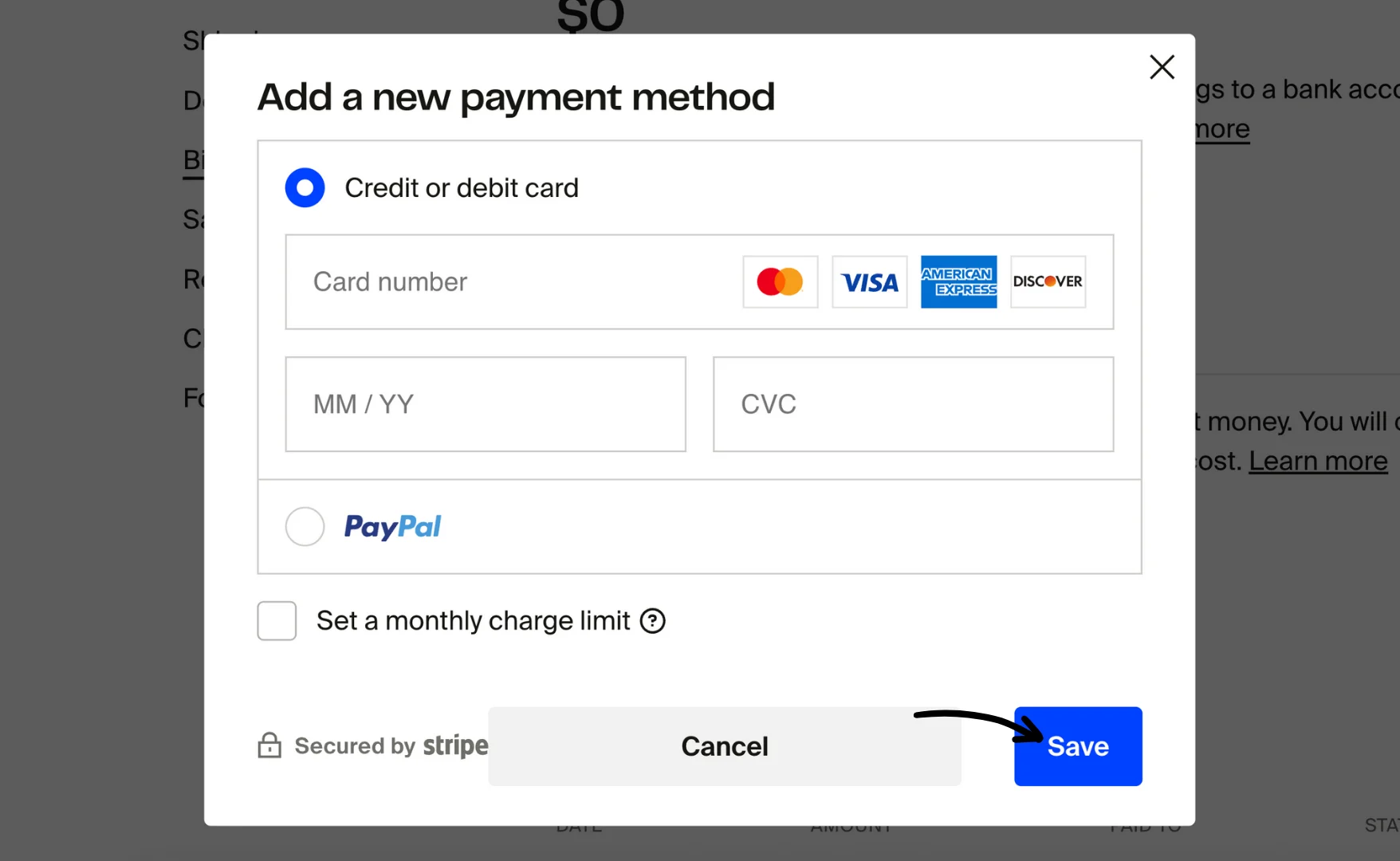 Enter payment details and Save