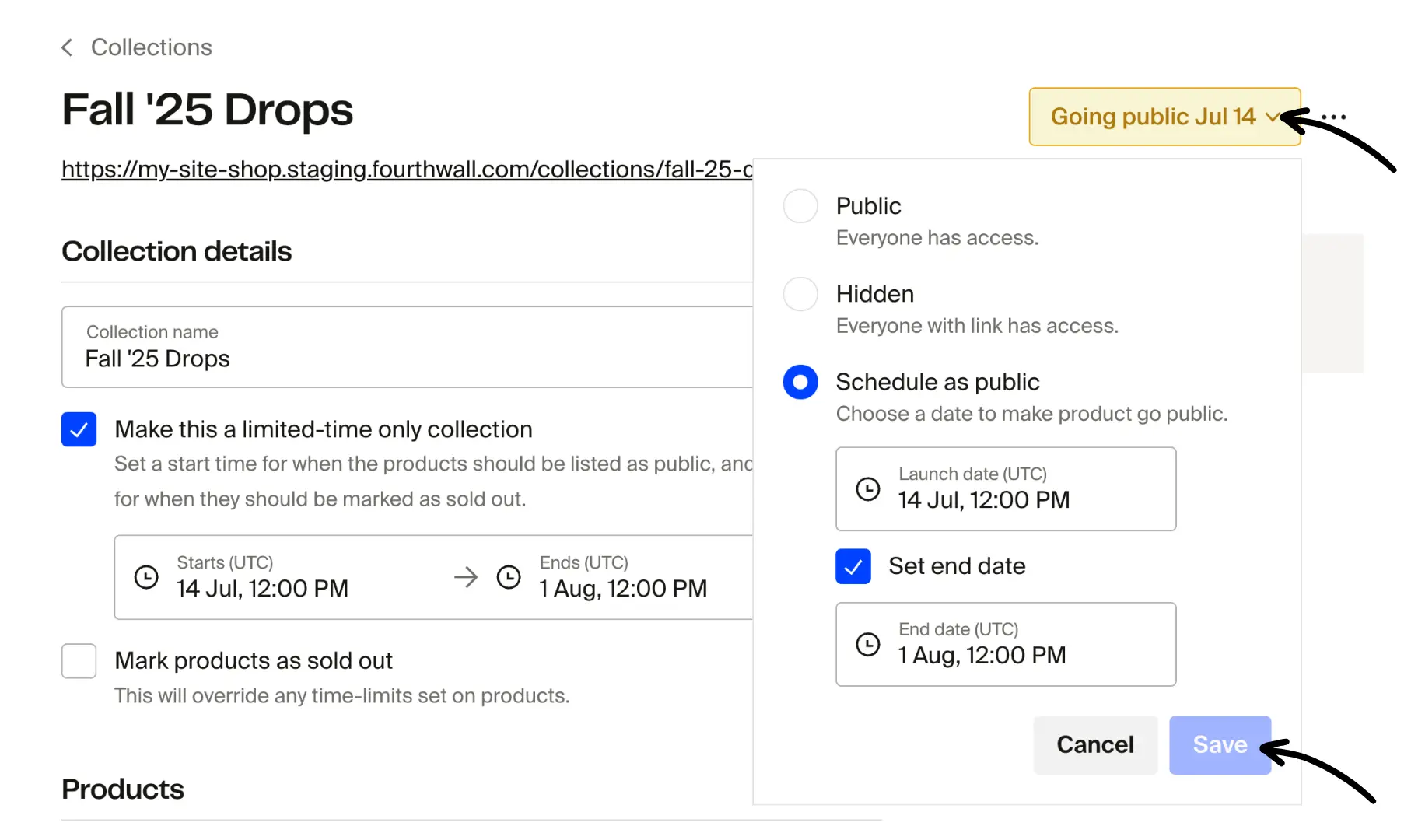 Update collection visibility