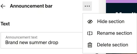 Three-dot menu showing Hide section, Rename section, and Delete section options